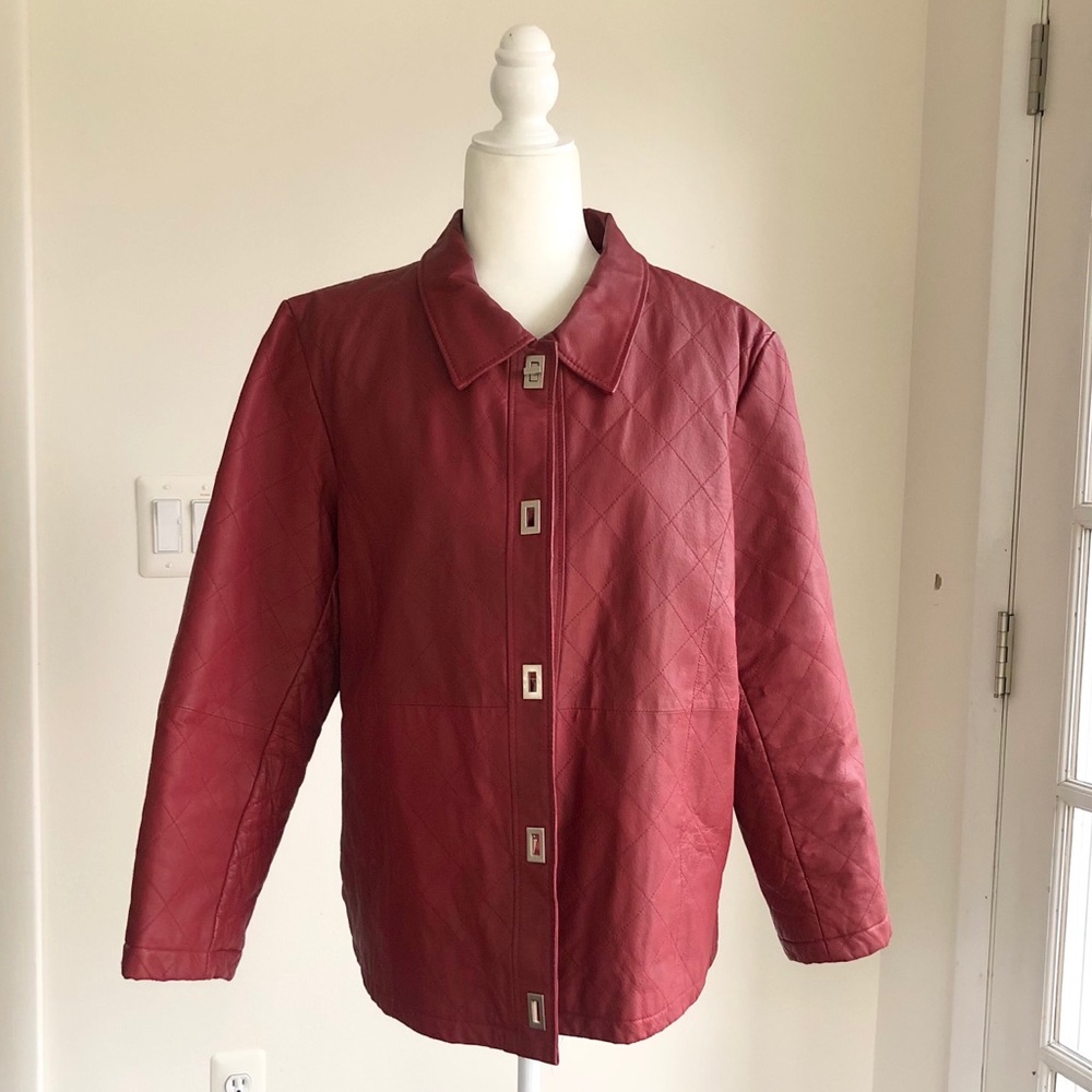Dialogue Red Quilted Leather Jacket